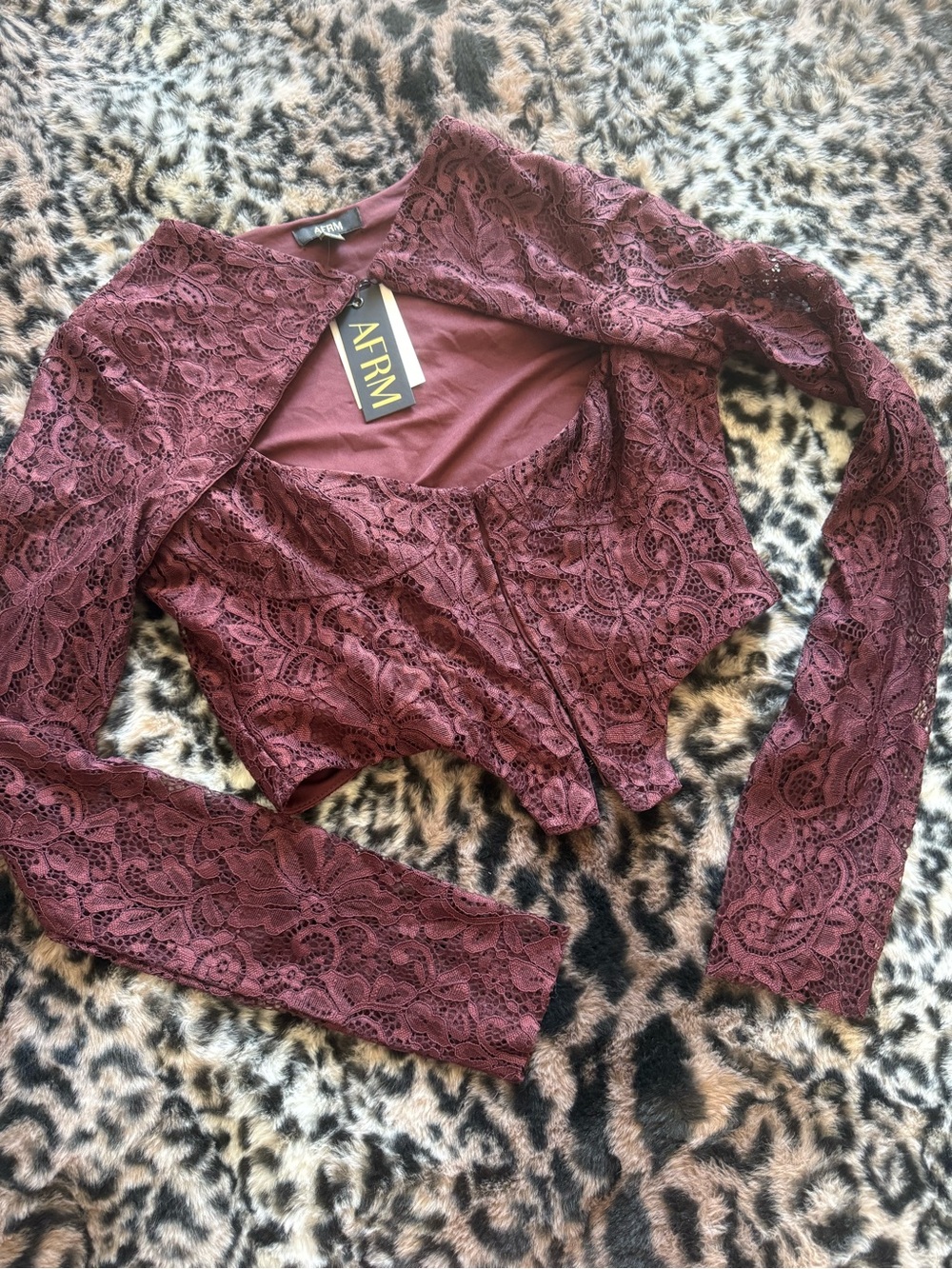 AFRM Dusty Mauve Floral Lace Long Sleeve Crop Top